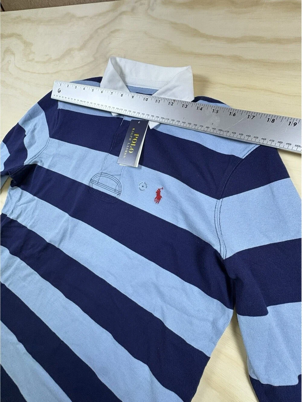 NWT Polo Ralph Lauren Rugby Shirt Men’s Medium Blue Stripe Classic Long Sleeve